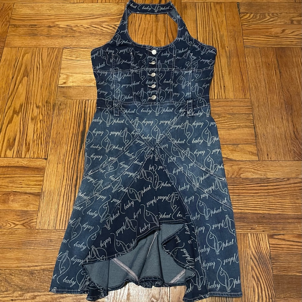 Baby Phat Vintage Y2K Halter Logo Denim Dress